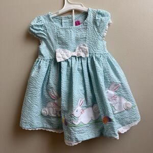 Good Lad Turquoise Seersucker Easter Bunny Dress Set Eyelet Bow 18 Months